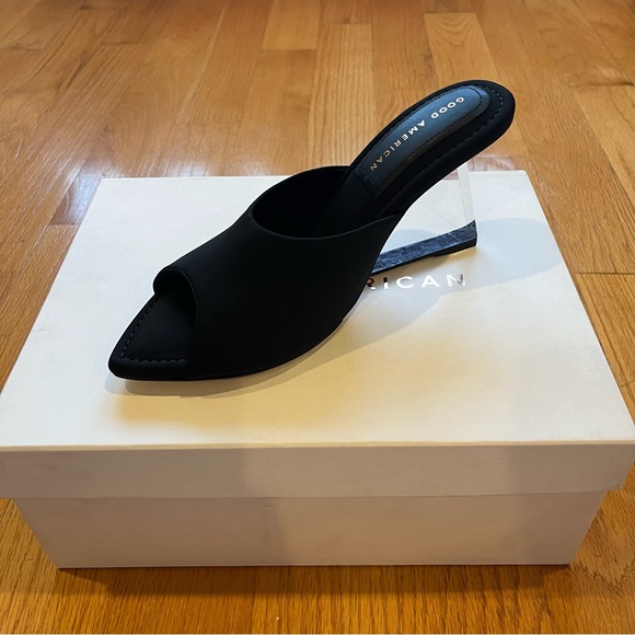 Good American Neoprene Clear Wedge Mule Sandals Block Heel Black Size 7.5 NWB - Picture 5 of 14